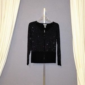 Neiman Marcus studded light-weight zip cardigan